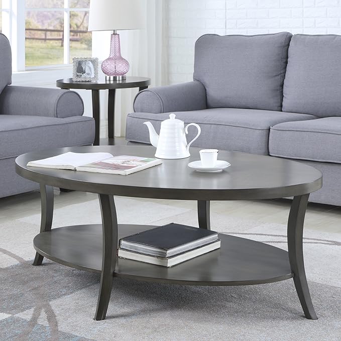 NicBex Coffee Table Wooden Coffee Table with Storage Oval Center Tables with Display Shelves Dining Table for Living Room, Dining Room, Office, and Bedroom,48" W, Gray - LeafyLoom