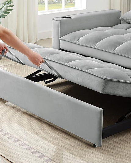 64" Oversized Loveseat Sofa Convertible Spacious Full Size Sleeper Sofabed with Pull Out Couch Bed,Cupholders,USB Charging Ports and Storage Pockets for Home Apartment Office Living Room - LeafyLoom