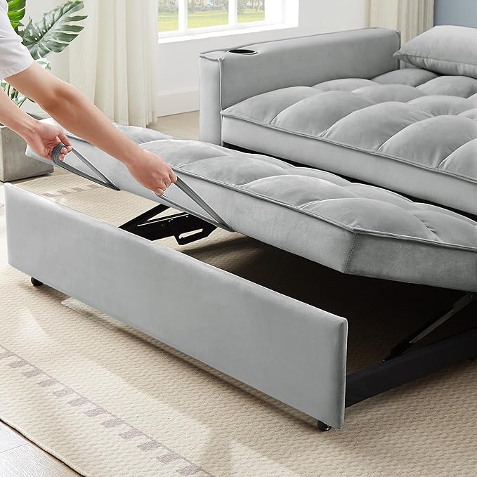 64" Oversized Loveseat Sofa Convertible Spacious Full Size Sleeper Sofabed with Pull Out Couch Bed,Cupholders,USB Charging Ports and Storage Pockets for Home Apartment Office Living Room - LeafyLoom