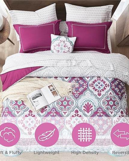 Degrees of Comfort Twin Complete Comforter Sets, Lattice Boho Bed in A Bag,Microfiber Bedding Set with Side Pockets, Matching Decorative Pillow, 6 Piece Purple - LeafyLoom
