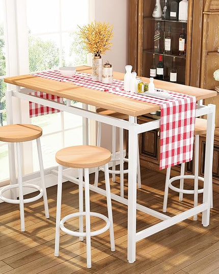 DKLGG Dinner Table Set for 4, Modern Kitchen Table and Chairs for 4 Wooden Top and Adjustable Metal Legs, Small Dining Room Table Set 5 Pieces Compact Design for Small Space - LeafyLoom