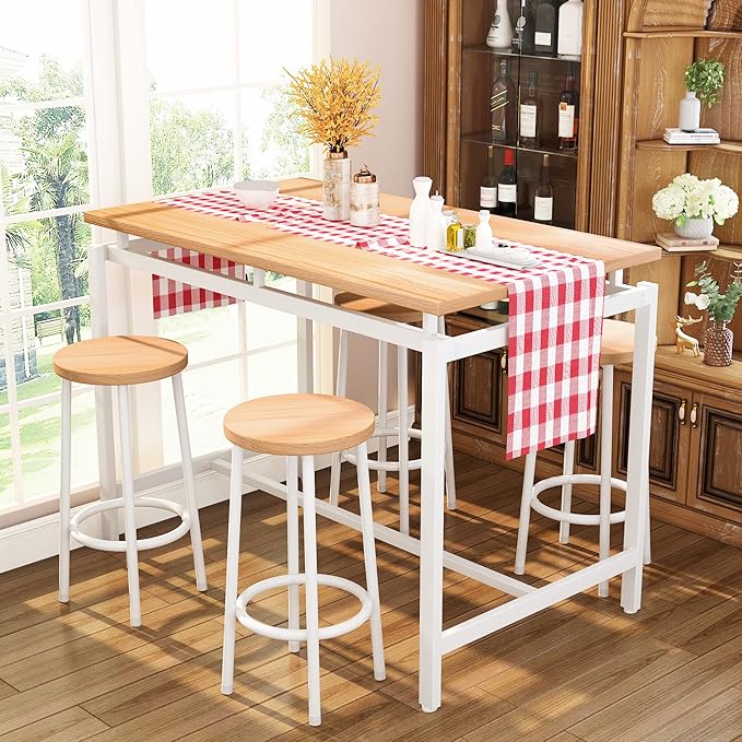 DKLGG Dinner Table Set for 4, Modern Kitchen Table and Chairs for 4 Wooden Top and Adjustable Metal Legs, Small Dining Room Table Set 5 Pieces Compact Design for Small Space - LeafyLoom