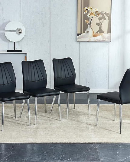 NicBex Dining Chairs Set of 4 Modern Faux Leather High Back Dining Chair Dining Room Kitchen Chairs with Silver Metal Legs,Chairs for Dining Room, Kitchen,Living Room, and Restaurants,Black - LeafyLoom