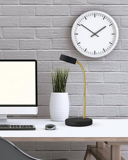 Globe Electric 30061 Desk Lamp, Gold Gooseneck, Matte Black Finish, 5W Energy Star Integrated LED, 250 Lumens 30061, 15.45", Black & Gold - LeafyLoom