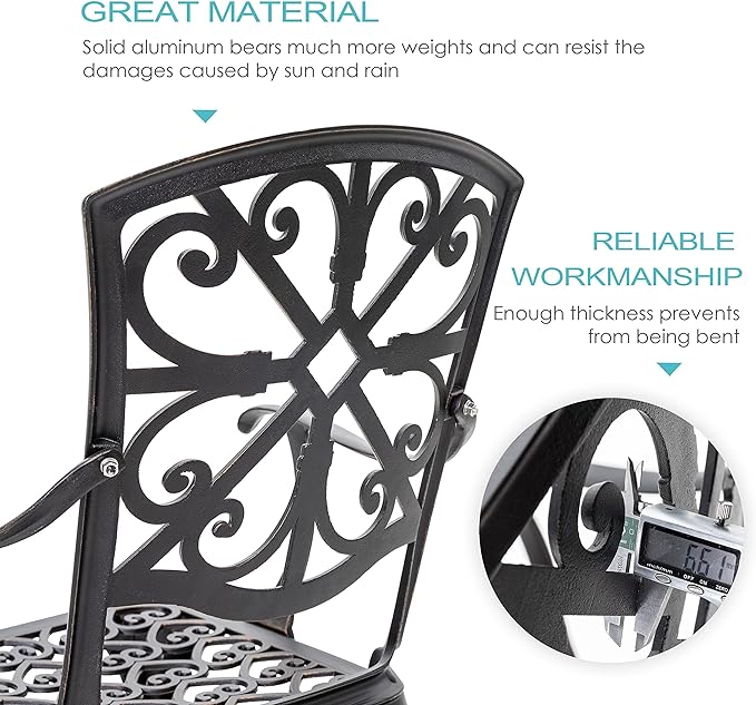 NUU GARDEN Bistro Set 3 Piece Outdoor All Weather Cast Aluminum Patio Bistro Set Patio Table and Chairs Set of 2 with Umbrella Hole for Backyard, Balcony, Front Porch, Lawn, Pool, Bronzer - LeafyLoom
