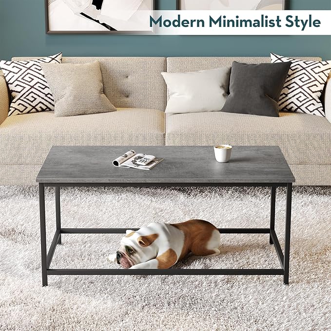 SAYGOER Coffee Table Simple Modern Coffee Tables Open Design Rectangular Minimalist Center Table for Living Room Home Office, Easy Assembly, 39.37x19.69 x17.72, Gray Black - LeafyLoom