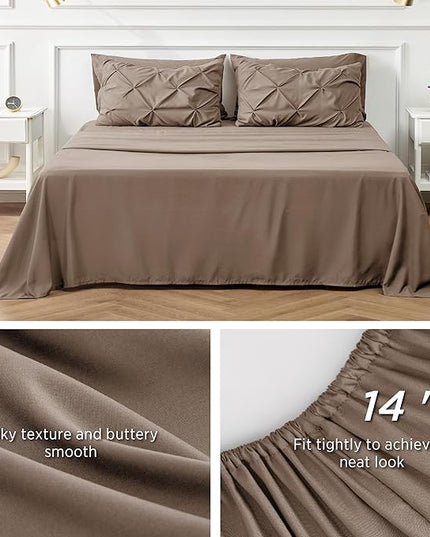 Bedsure Brown Comforter Set Queen - Bed in a Bag Queen 7 Pieces, Pintuck Beddding Sets Brown Bed Set with Comforter, Sheets, Pillowcases & Shams - LeafyLoom