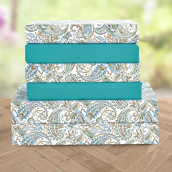 Elegant Comfort Softest and Coziest 6-Piece Sheet Set - 1500 Premium Hotel Quality Microfiber - Deep Pocket, Wrinkle Resistant 6-Piece Paisley Pattern Bed Sheet Set, Queen, Paisley Teal - LeafyLoom