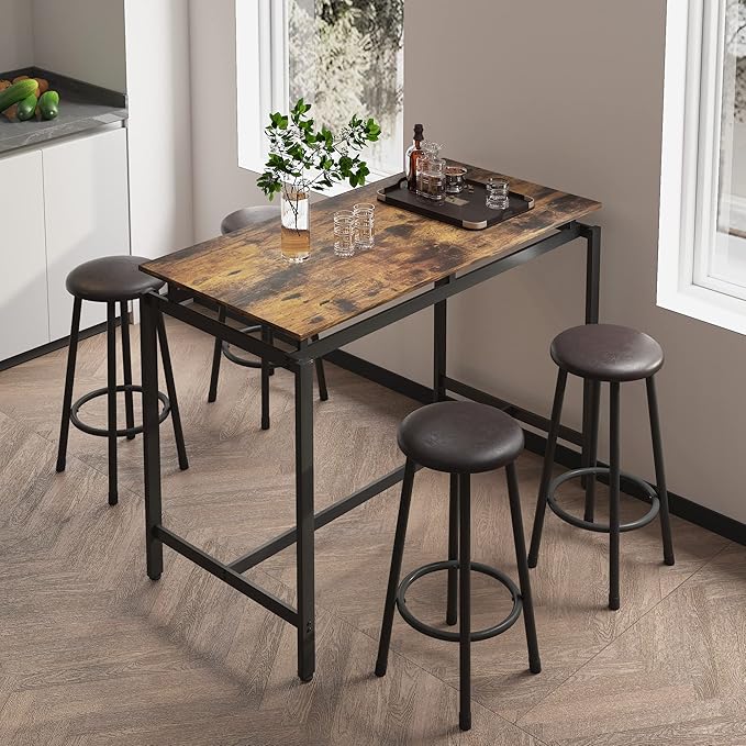 NicBex Dining Table Set for 4 Kitchen Table and Chairs 5-Piece Kitchen Counter Height Table Set, Bar Table with 4 Stools for Small Space and Apartment, MDF Wood Board, Brown - LeafyLoom