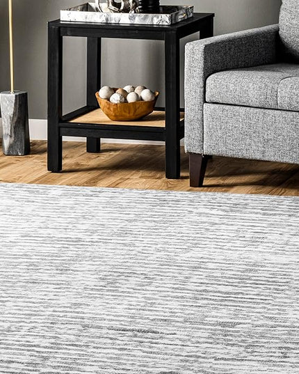 nuLOOM Avelina Abstract Stripes Machine Washable Ultra Thin Area Rug, 5' x 8', Light Grey - LeafyLoom