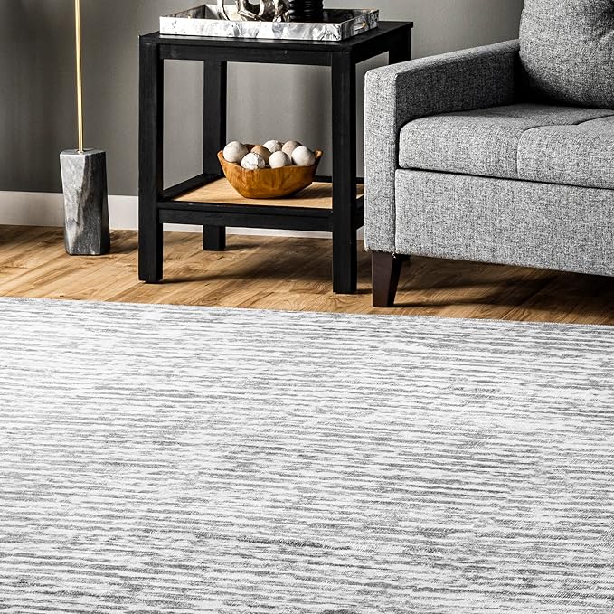 nuLOOM Avelina Abstract Stripes Machine Washable Ultra Thin Area Rug, 5' x 8', Light Grey - LeafyLoom