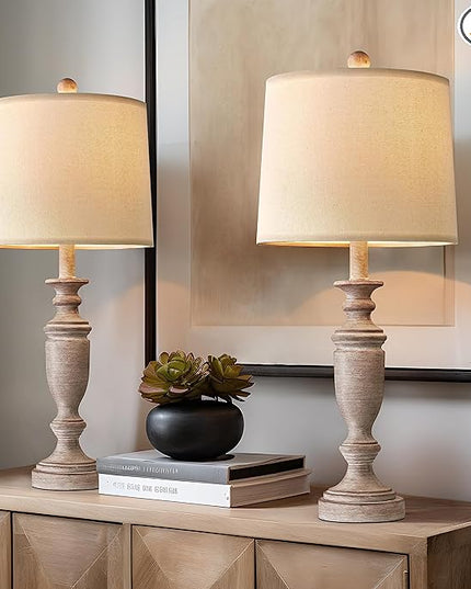 PORTRES 24.5" Classic Table Lamp Set of 2 for Bedroom Desk Lamps for Living Room Kids Room Study Room Office Rustic Table Lamps for End Table Resin - LeafyLoom