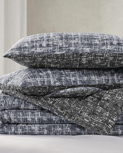 Hyde Lane Comforter King Size for Men, Grey Modern Farmhouse Aesthetic Soft Bedding Set, Masculine Plaid Lines Pattern Bed Sets for All Season, 3 Pieces includes 1 Comforter, 2 Shams (104"x 90") - LeafyLoom