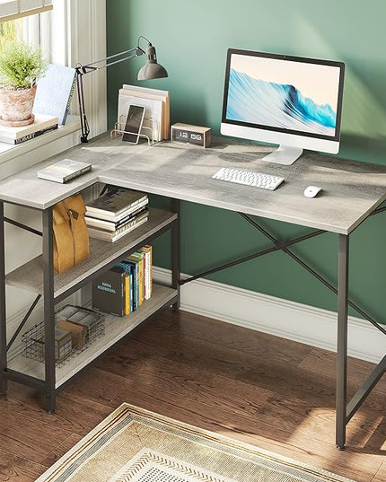 Bestier Small L Shaped Desk with Shelves 47 Inch Reversible Corner Computer Desk Writing Gaming Storage Table for Home Office Small Space, Gray Oak - LeafyLoom