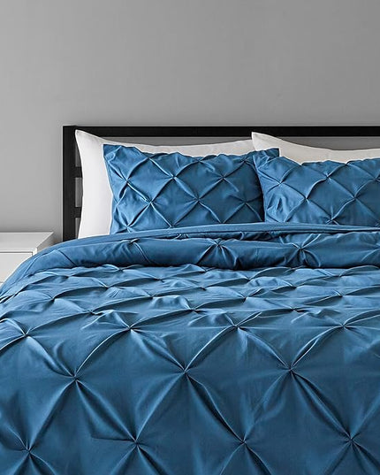 Amazon Basics All-Season Down-Alternative 3 Piece Comforter Bedding Set, King, Dark Teal, Pinch Pleat With Piped Edges - LeafyLoom