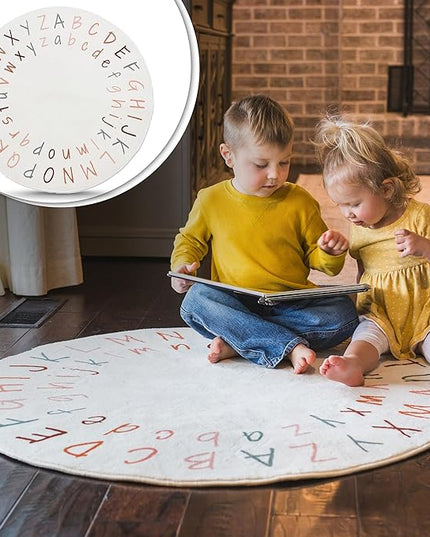 ABC Rug for Kids Room | 40 Inch Round Alphabet Rug with Capital and Lowercase Letters | ABC Boho Classroom Rug for Alphabet Learning - LeafyLoom