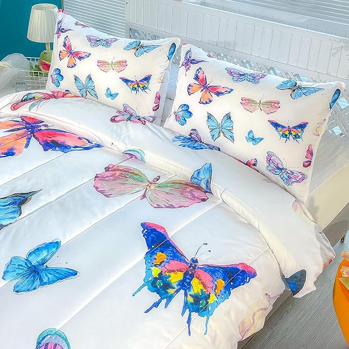 CVHOUSE Butterfly Bedding Set,Butterfly Comforter Twin,Butterfly Comforter Set for Girls Kids Teens,Butterflies Quilt Set with 1 Comforter and 2 Pillow Cases - LeafyLoom