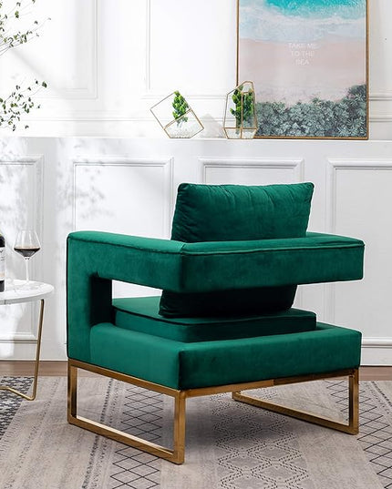 Roundhill Furniture Lenola Upholstered Accent Arm Chair, Green 27.5D x 29.75W x 34.5H in - LeafyLoom