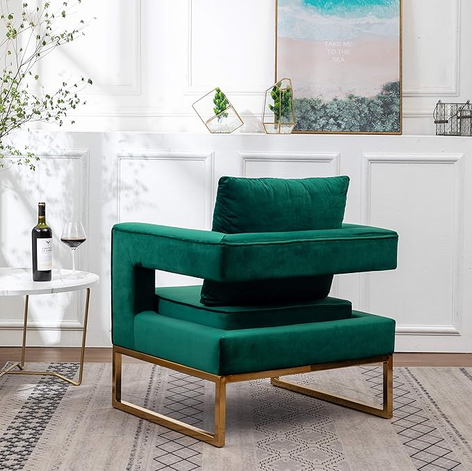 Roundhill Furniture Lenola Upholstered Accent Arm Chair, Green 27.5D x 29.75W x 34.5H in - LeafyLoom