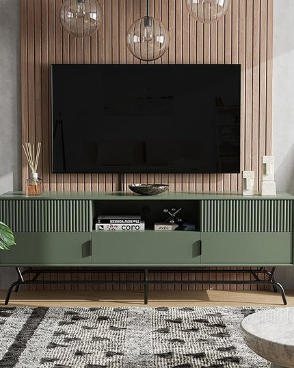 24/7 Shop at Home Quin Modern TV Stand with Storage Drawers, Media Console Cabinet, Entertainment Center for 65 inch Television, Unique Living Room Furniture, Light Gray - LeafyLoom