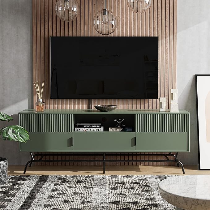 24/7 Shop at Home Quin Modern TV Stand with Storage Drawers, Media Console Cabinet, Entertainment Center for 65 inch Television, Unique Living Room Furniture, Light Gray - LeafyLoom