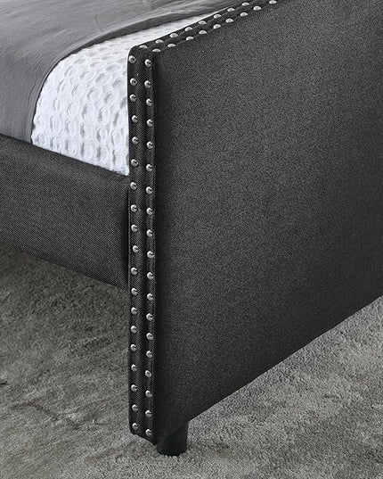 Queen Size Daybed with 2 Drawers, Upholstered Tufted Day Bed, with Button Back and Waved Shape Arms, Wood Slat Support, No Spring Box Need, for Bedroom, Livingroom - LeafyLoom