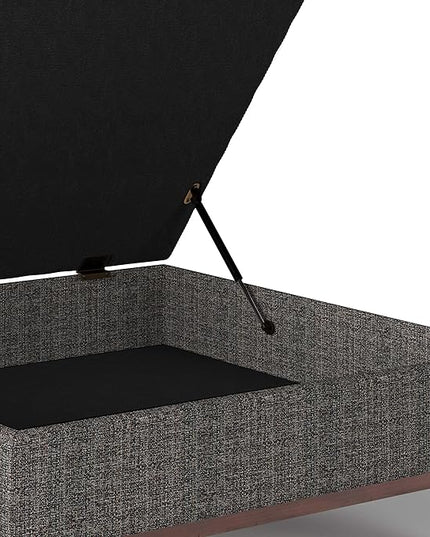 SIMPLIHOME Owen 36 Inch Wide Mid Century Modern Square Coffee Table Lift Top Storage Ottoman in Upholstered Ebony Fabric, For the Living Room - LeafyLoom