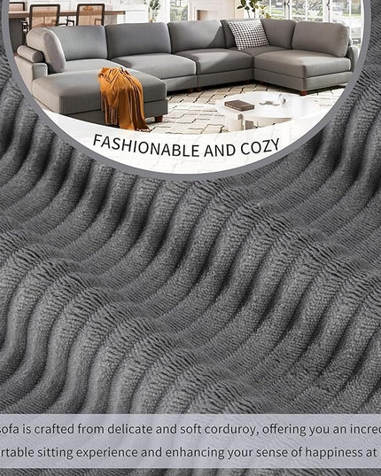 Free Combination Convertible Modular Sectional Sofa with Movable Ottomans , 163'' Oversized Corduroy Upholstered Sleeper Corner Couch Sofabed with Wooden Legs and Detachable Cushions for Living Room - LeafyLoom