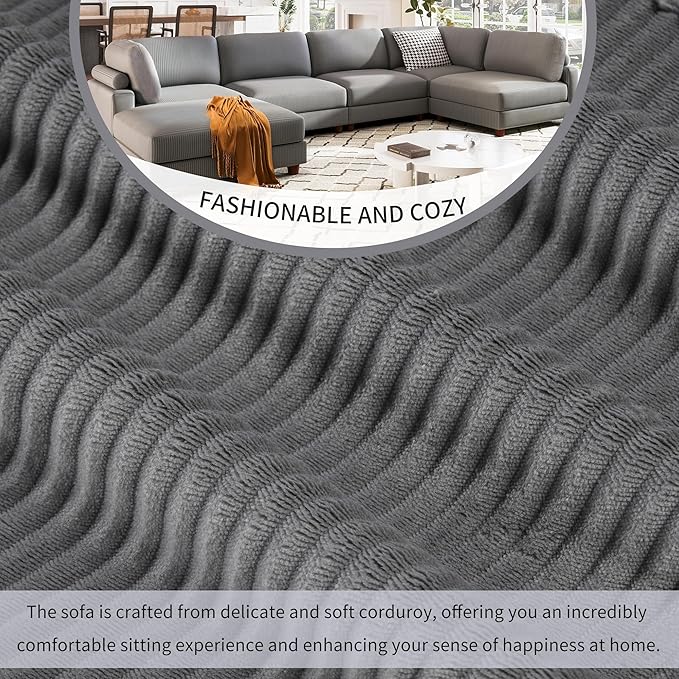 Free Combination Convertible Modular Sectional Sofa with Movable Ottomans , 163'' Oversized Corduroy Upholstered Sleeper Corner Couch Sofabed with Wooden Legs and Detachable Cushions for Living Room - LeafyLoom