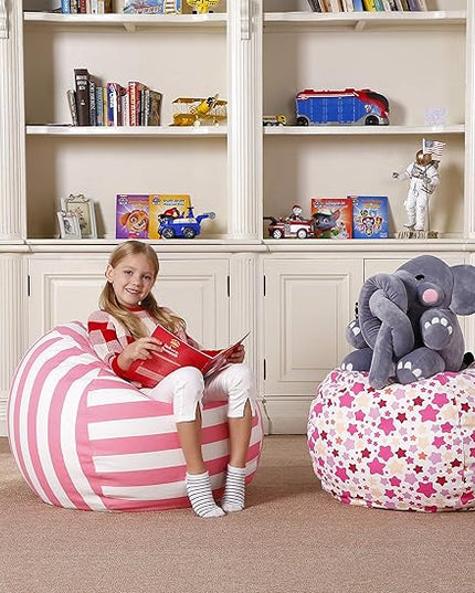 Aubliss Stuffed Animal Bean Bag Storage Chair (Pink Star, Medium (32'')) - LeafyLoom