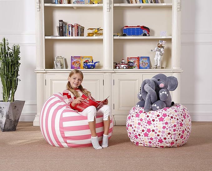 Aubliss Stuffed Animal Bean Bag Storage Chair (Pink Star, Medium (32'')) - LeafyLoom