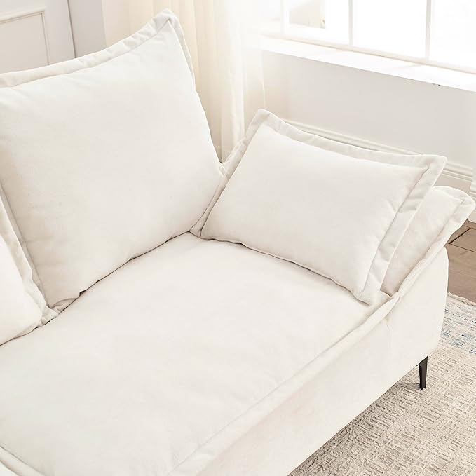 Modern Sleeper Sailboat Sofa Couch Dutch Velvet 3-Seater Cloud Sofa&Couch with Two Pillows for Apartments Office Studio Small Spaces Living Rooms, 88.5", Beige-005 - LeafyLoom