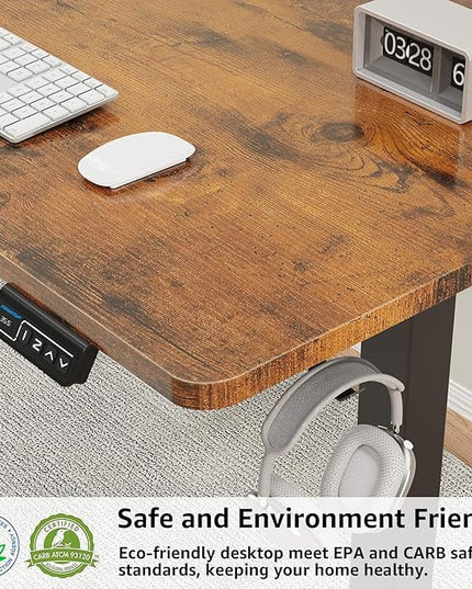 MOUNTUP Height Adjustable Electric Standing Desk Whole-Piece, 48 x 24 Inches Quick Assembly Sit Stand Desk, Stand Up Desk with Memory Controller, Ergonomic Desk, Rustic Brown - LeafyLoom