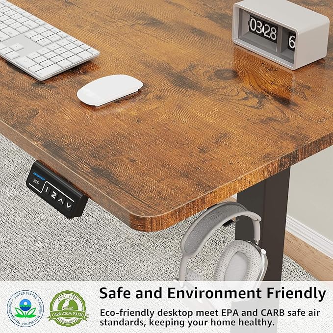 MOUNTUP Height Adjustable Electric Standing Desk Whole-Piece, 48 x 24 Inches Quick Assembly Sit Stand Desk, Stand Up Desk with Memory Controller, Ergonomic Desk, Rustic Brown - LeafyLoom