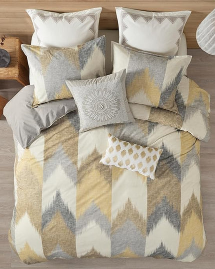 INK+IVY Queen Size Comforter Set, Cozy Cotton Comforter, All Season, Lightweight Comforter Queen Bed Set with 2 Matching Shams, Modern Cabin Lodge Ikat Chevron Design, Yellow Full/Queen 3 Piece - LeafyLoom