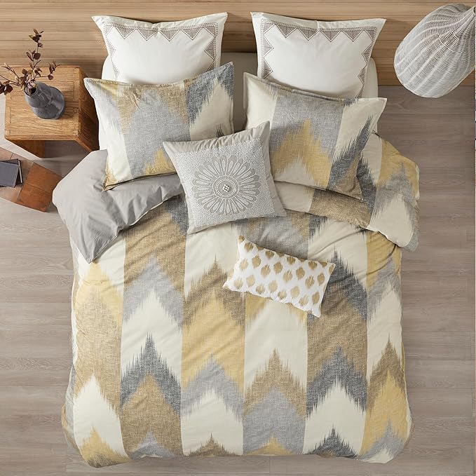 INK+IVY King Size Comforter Set, Cozy Cotton Comforter, All Season, Lightweight Comforter King Bed Set with 2 Matching Shams, Modern Cabin Lodge Ikat Chevron Design, Yellow King/Cal King 3 Piece - LeafyLoom