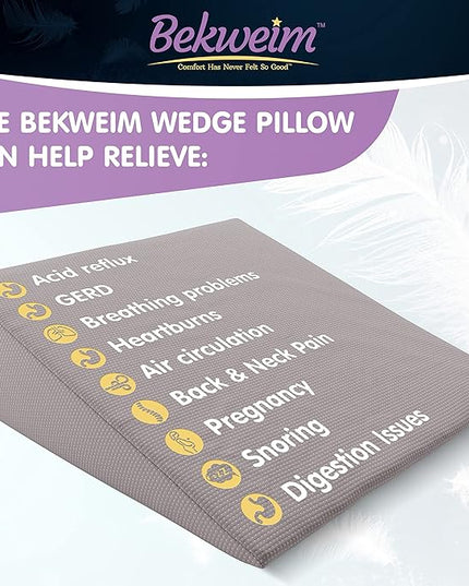 Bed Wedge Pillow | Unique Curved Design for Multi Position Use | Memory Foam Wedge Pillow for Sleeping | Works for Back Support, Leg, Knee | includes Cover Plus Extra Sheet (Dark Grey) - LeafyLoom