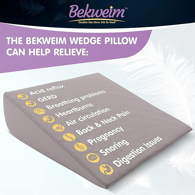 Bed Wedge Pillow | Unique Curved Design for Multi Position Use | Memory Foam Wedge Pillow for Sleeping | Works for Back Support, Leg, Knee | includes Cover Plus Extra Sheet (Dark Grey) - LeafyLoom