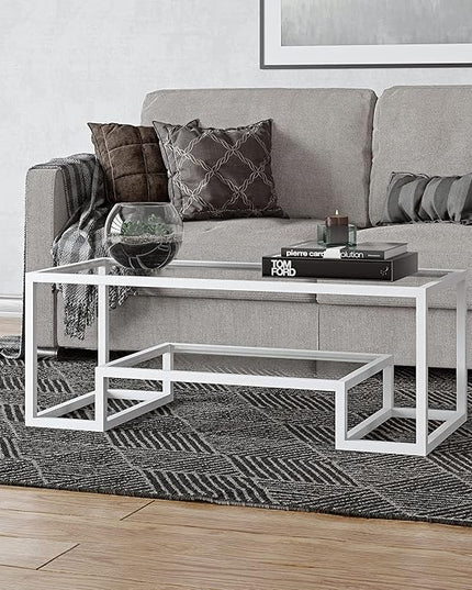 Henn&Hart 45" Wide Rectangular Coffee Table in White, Modern coffee tables for living room, studio apartment essentials - LeafyLoom