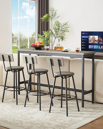 NicBex Kitchen Table Chairs Set of 4 Dining Room Set Long Bar Table Set with 3 Pu Upholstered Bar Stools, Industrial Bar Table and Chairs for Kitchen Breakfast Table, Banquet Hall, Gray - LeafyLoom