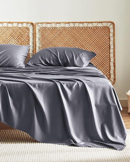 Bedsure King Size Sheet Set, Cooling Sheets King, Rayon Derived from Bamboo, Deep Pocket Up to 16", Breathable & Soft Bed Sheets, Hotel Luxury Silky Bedding Sheets & Pillowcases, Dark Grey - LeafyLoom
