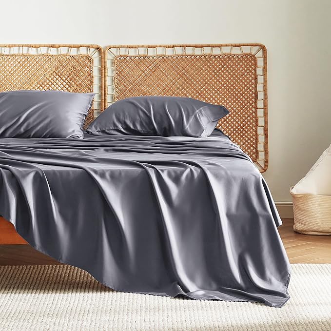 Bedsure King Size Sheet Set, Cooling Sheets King, Rayon Derived from Bamboo, Deep Pocket Up to 16", Breathable & Soft Bed Sheets, Hotel Luxury Silky Bedding Sheets & Pillowcases, Dark Grey - LeafyLoom
