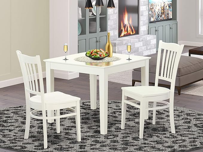 East West Furniture OXGR3-LWH-W Oxford 3 Piece Modern Set Contains a Square Wooden Table and 2 Dining Room Chairs, 36x36 Inch - LeafyLoom