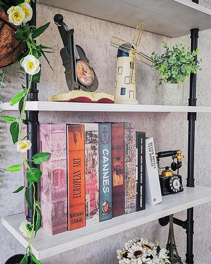 Pipe Shelves, Wall Mounted Wood Metal Industrial Shelves, Ladder Bookshelf for Living Room (White, 10" D x 30" W x 82.5" H) - LeafyLoom