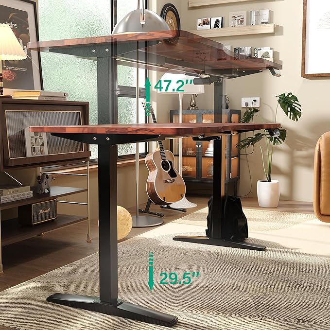 Monomi Height Adjustable Electric Standing Desk, 55 x 28 Inches Stand up Desk, Sit Stand Home Office Computer Desk(Black Frame+Cherry Top) - LeafyLoom