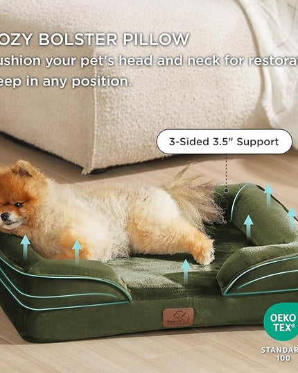 Bedsure Small Orthopedic Dog Bed - Washable Bolster Dog Sofa Beds for Small Dogs, Supportive Foam Pet Couch Bed with Removable Washable Cover, Waterproof Lining and Nonskid Bottom Couch, Winter Moss BEDSURE