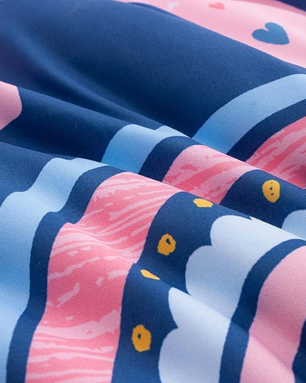 Btargot Lightweight Soft 3 Piece Rainbow Comforter Set with 2 Pillow Covers, Cartoon Love Hearts Suns and Stars Bedding Set for Girls Boys Kids, Queen Dark Blue - LeafyLoom