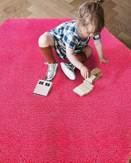 junovo Ultra Soft Rug for Nursery Children Room Baby Room Home Decor Dormitory Hexagon Carpet for Playhouse Princess Tent Kids Play Castle, Diameter 4.6 ft, Hot-pink - LeafyLoom