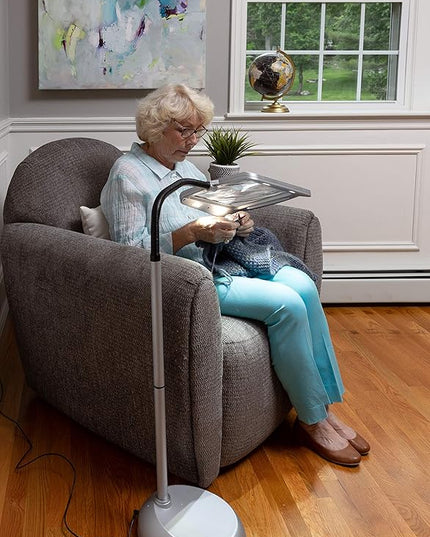 402039-05 Full Page 8 x 10 Inch Magnifier LED Illuminated Floor Lamp, Plastic,Silver - LeafyLoom