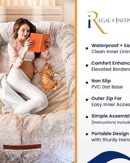 Human Dog Bed for Adult - Giant Dog Bed for Humans – Fluffy with Washable Cover, Nonslip, Waterproof Lining, Storage Pockets, Soft blanket – Ideal for Adults and Kids, Sized to Fit Small to Large Pets LeafyLoom